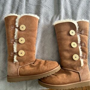UGG Chestnut Button-Accent Tall Shearling Boots